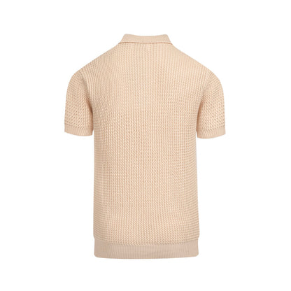 Casual knitted V-neck polo for men in apricot