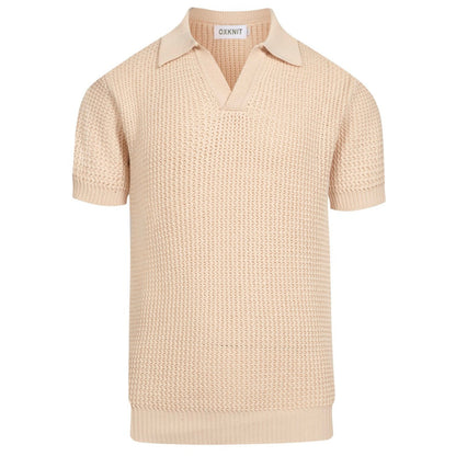 Casual knitted V-neck polo for men in apricot