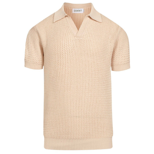 Casual knitted V-neck polo for men in apricot