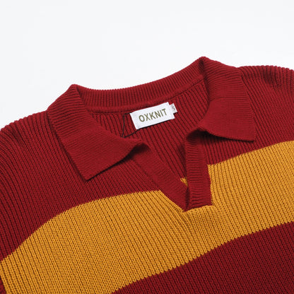 Vintage Red Striped Knitted Polo for Men