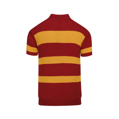 Vintage Red Striped Knitted Polo for Men