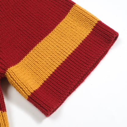 Vintage Red Striped Knitted Polo for Men