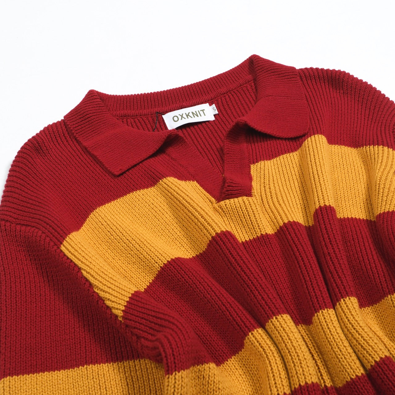 Vintage Red Striped Knitted Polo for Men