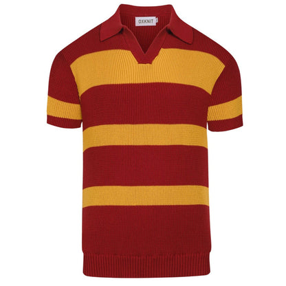 Vintage Red Striped Knitted Polo for Men