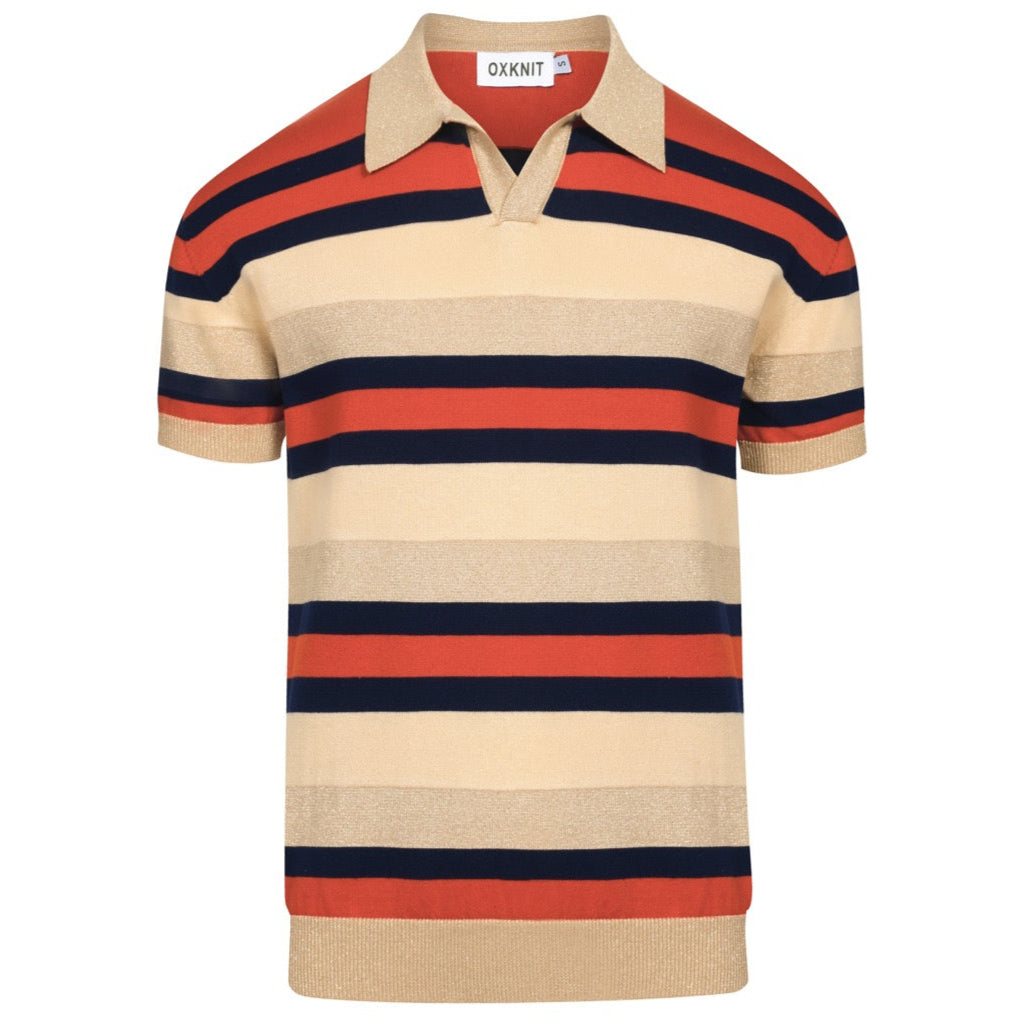 Vintage Khaki Striped Knitted Polo for Men