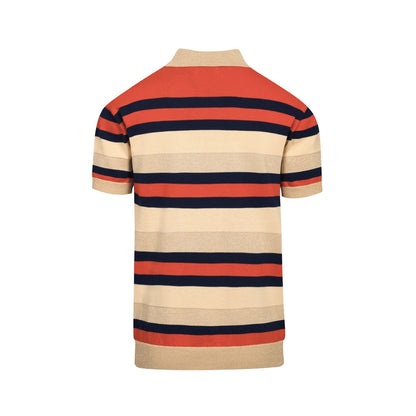 Vintage Khaki Striped Knitted Polo for Men