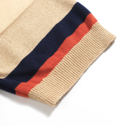 Vintage Khaki Striped Knitted Polo for Men