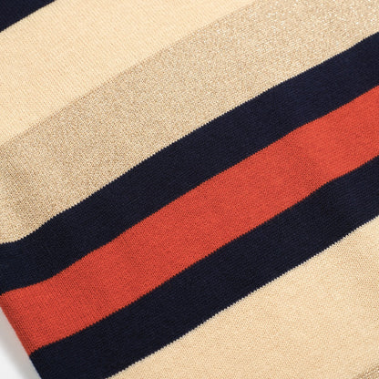 Vintage Khaki Striped Knitted Polo for Men