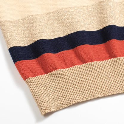 Vintage Khaki Striped Knitted Polo for Men