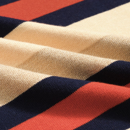 Vintage Khaki Striped Knitted Polo for Men