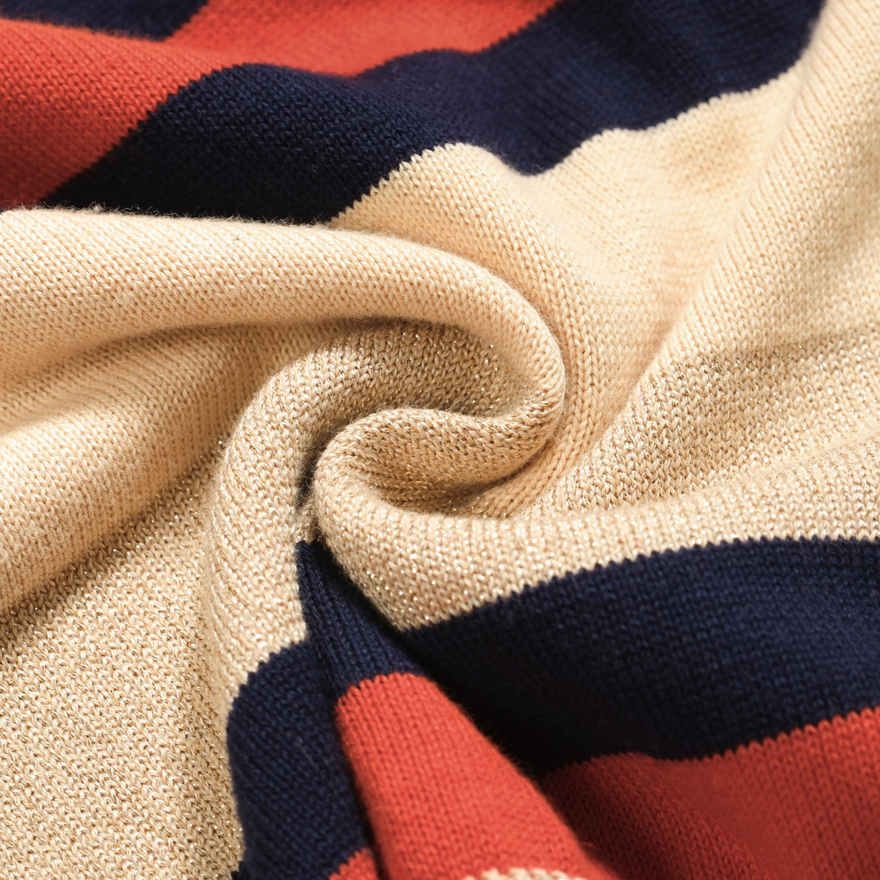 Vintage Khaki Striped Knitted Polo for Men