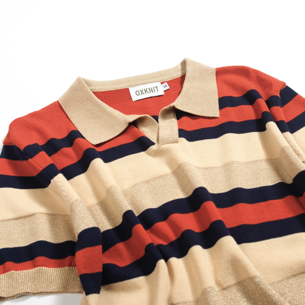 Vintage Khaki Striped Knitted Polo for Men