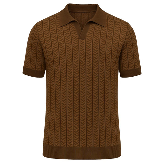 Retro V-neck Knitted Polo for Men, Brown