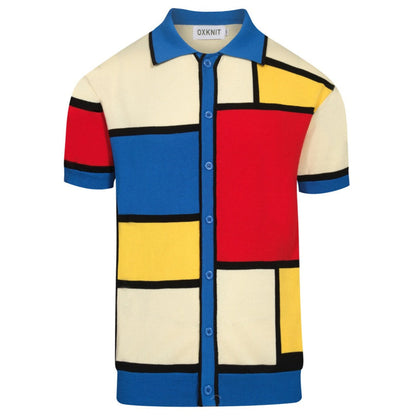 Retro Colourful Knitted Cardigan for Men in Blue