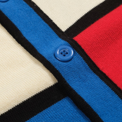 Retro Colourful Knitted Cardigan for Men in Blue