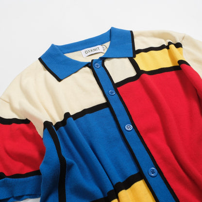 Retro Colourful Knitted Cardigan for Men in Blue