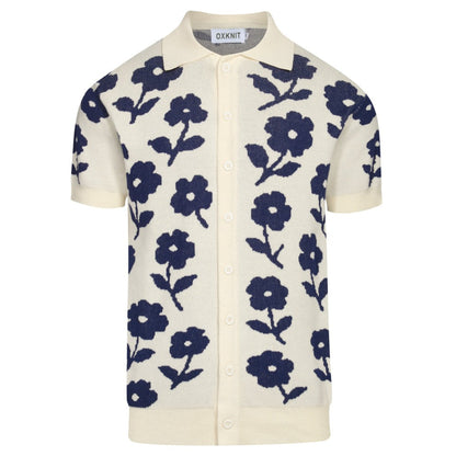 Casual Vintage White Floral Jacquard Cardigan for Men