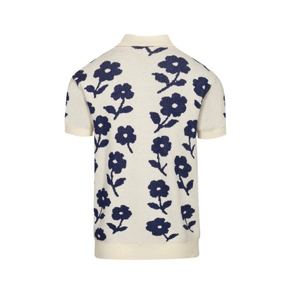 Casual Vintage White Floral Jacquard Cardigan for Men