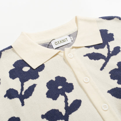 Casual Vintage White Floral Jacquard Cardigan for Men