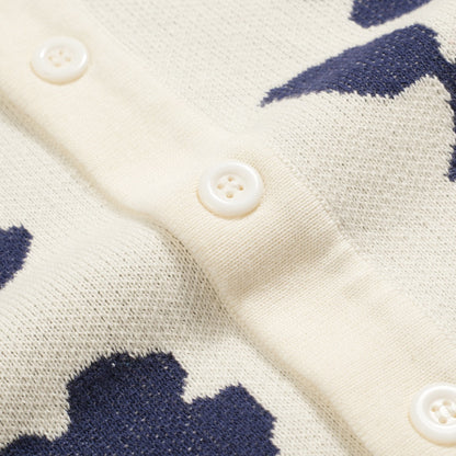 Casual Vintage White Floral Jacquard Cardigan for Men