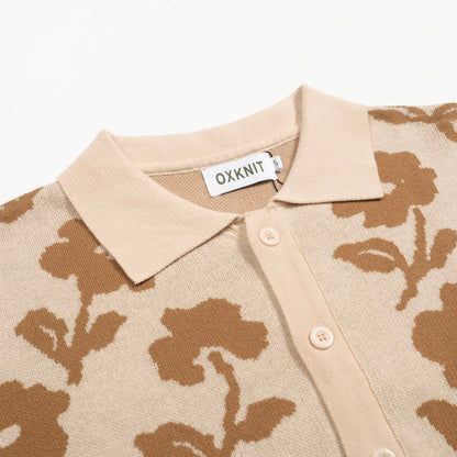 Casual Vintage Khaki Floral Jacquard Cardigan for Men