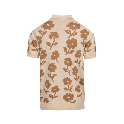 Casual Vintage Khaki Floral Jacquard Cardigan for Men