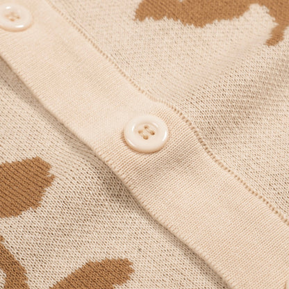 Casual Vintage Khaki Floral Jacquard Cardigan for Men