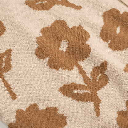 Casual Vintage Khaki Floral Jacquard Cardigan for Men