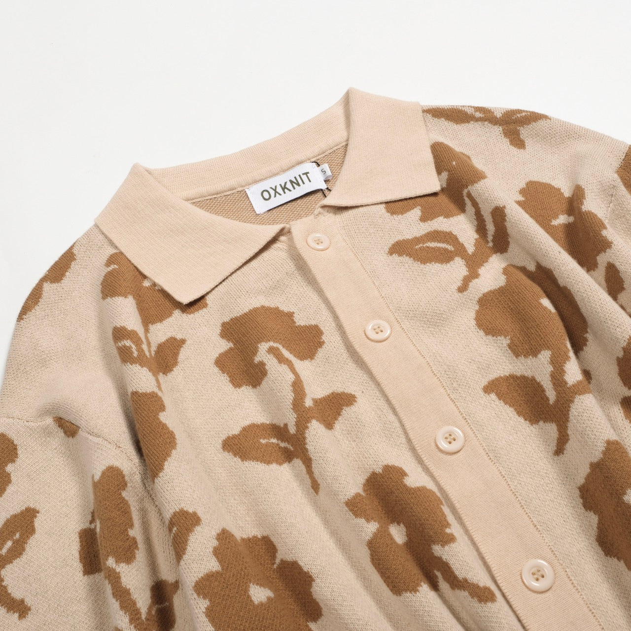 Casual Vintage Khaki Floral Jacquard Cardigan for Men