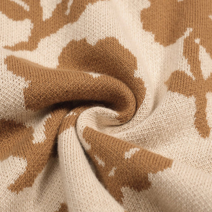 Casual Vintage Khaki Floral Jacquard Cardigan for Men