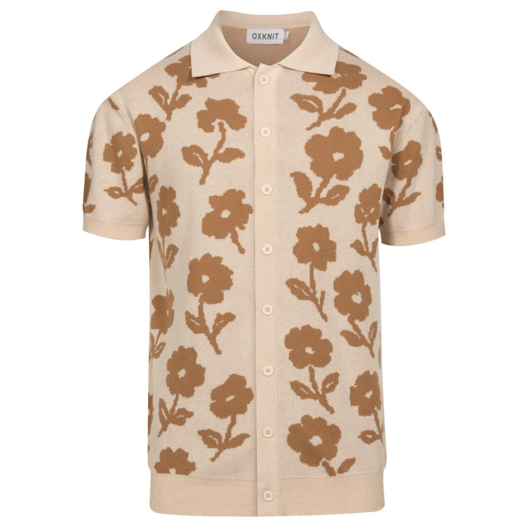 Casual Vintage Khaki Floral Jacquard Cardigan for Men