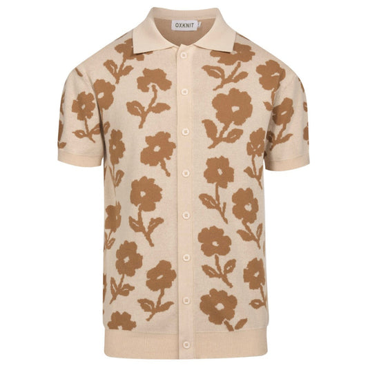 Casual Vintage Khaki Floral Jacquard Cardigan for Men