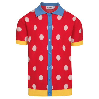 Vintage red polka dot jacquard knitted cardigan for men