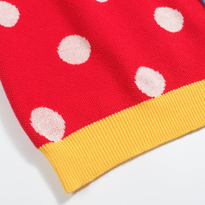 Vintage red polka dot jacquard knitted cardigan for men