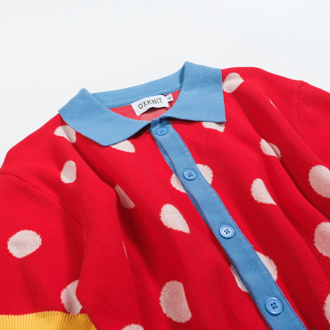 Vintage red polka dot jacquard knitted cardigan for men