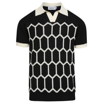 Vintage Black Knit Polo Shirt for Men
