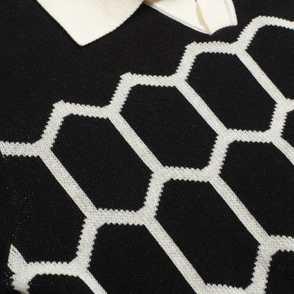 Vintage Black Knit Polo Shirt for Men