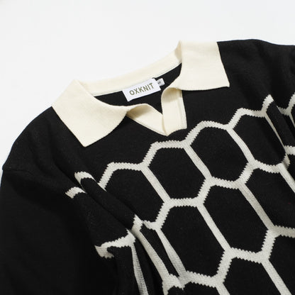 Vintage Black Knit Polo Shirt for Men