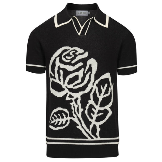 Vintage black knitted polo with jacquard for men