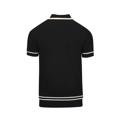 Vintage black knitted polo with jacquard for men