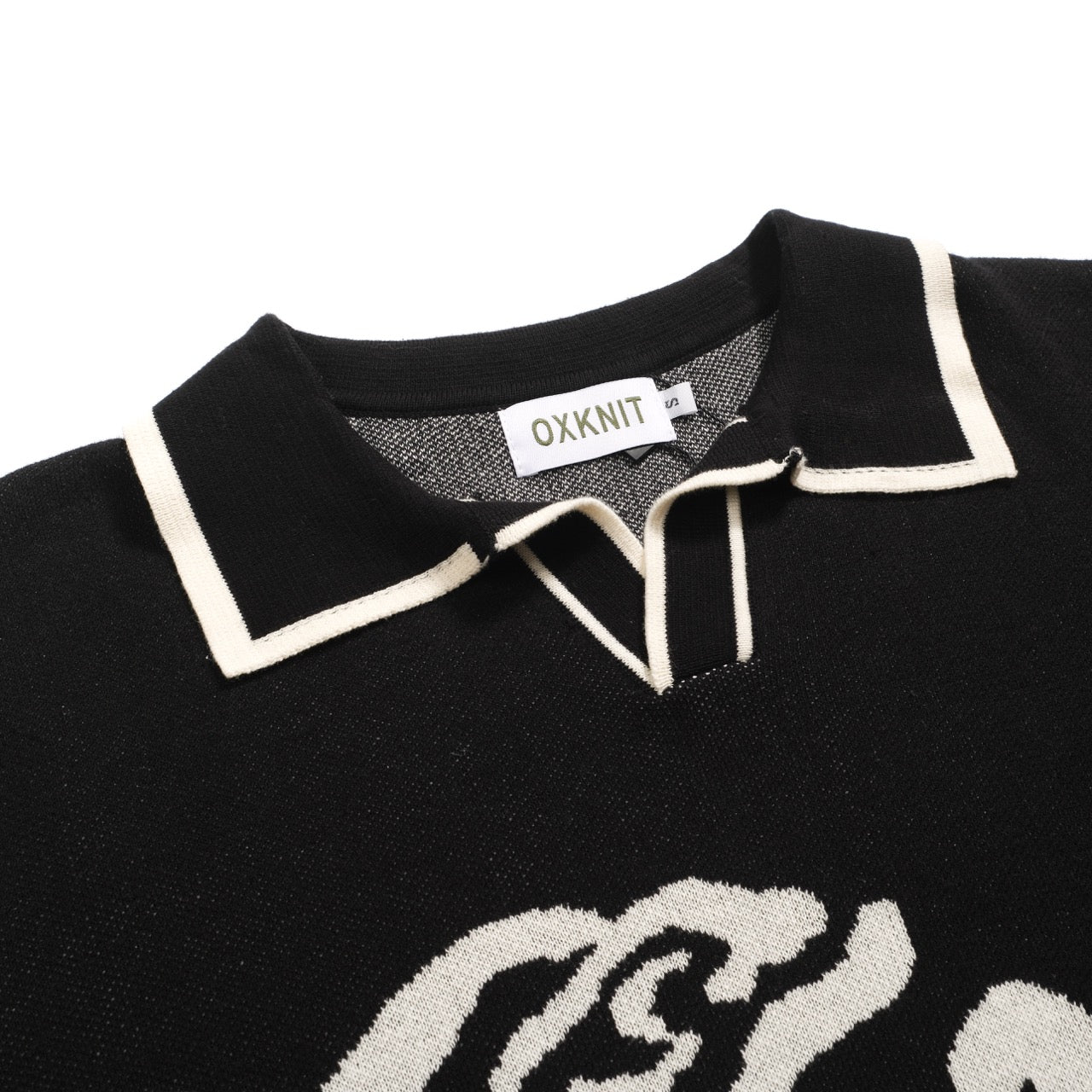 Vintage black knitted polo with jacquard for men