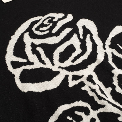 Vintage black knitted polo with jacquard for men