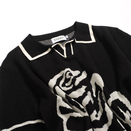 Vintage black knitted polo with jacquard for men