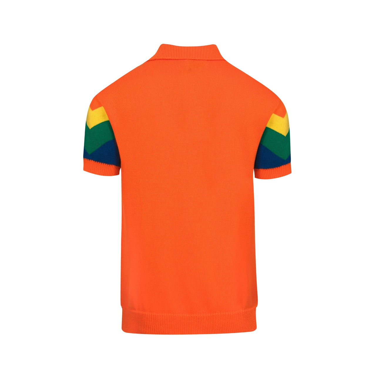 Vintage knitted orange jacquard V-neck polo for men