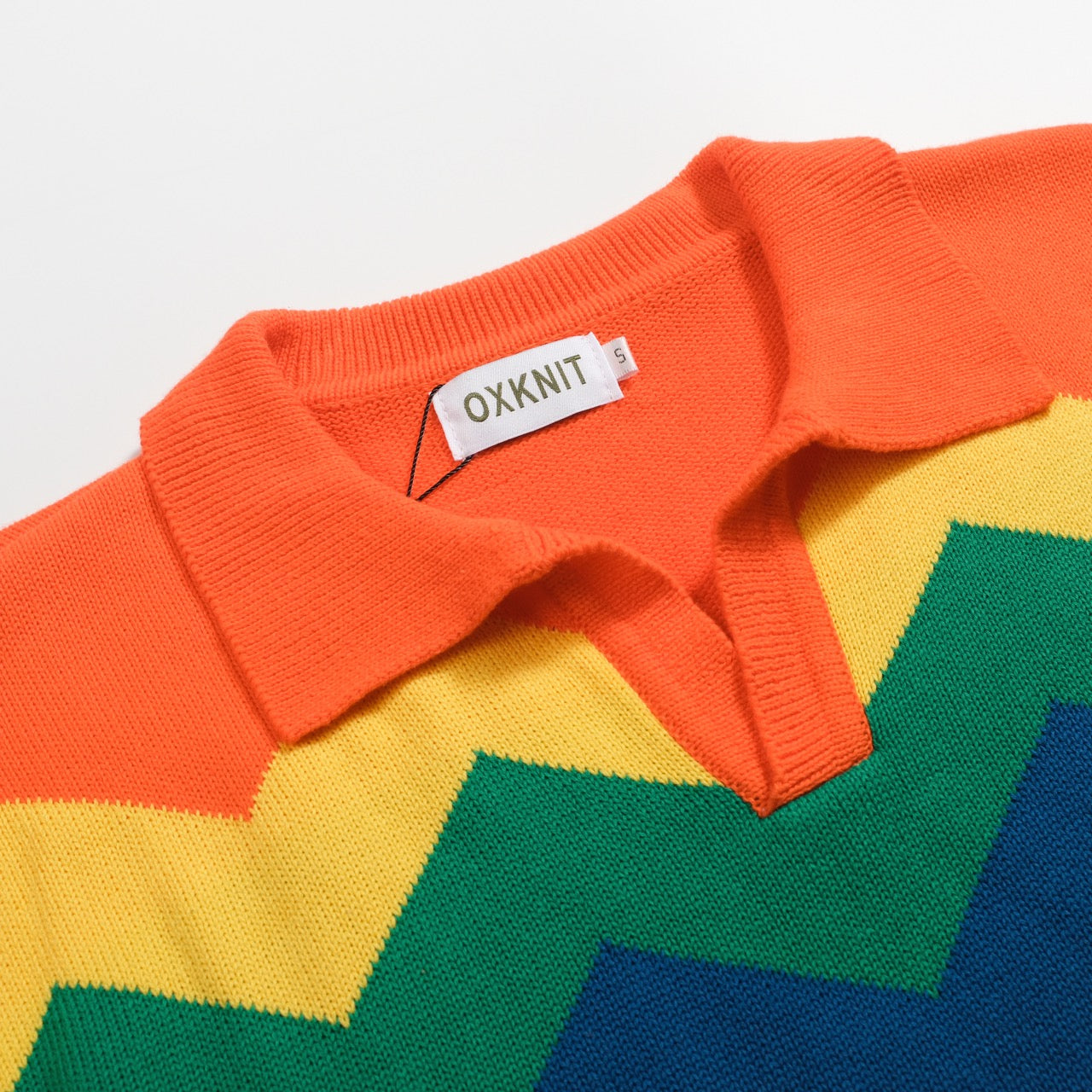 Vintage knitted orange jacquard V-neck polo for men