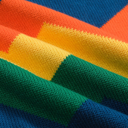 Vintage knitted orange jacquard V-neck polo for men