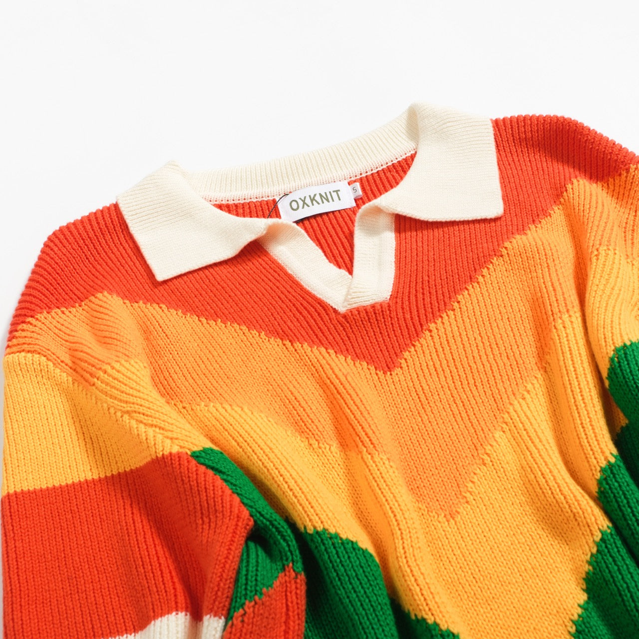 Vintage Multicoloured Striped V-Neck Knitted Polo for Men