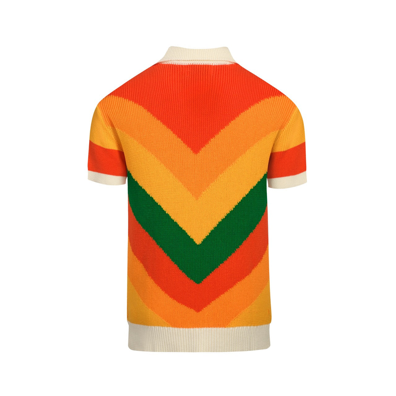 Vintage Multicoloured Striped V-Neck Knitted Polo for Men