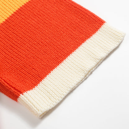 Vintage Multicoloured Striped V-Neck Knitted Polo for Men