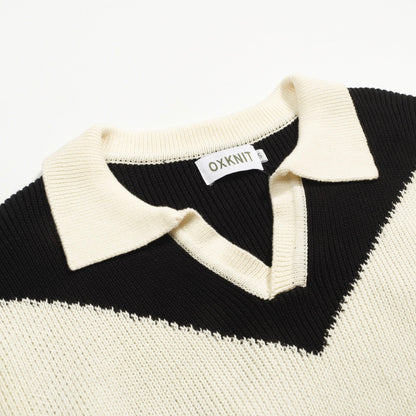 Vintage Black Graphic Knit Polo for Men